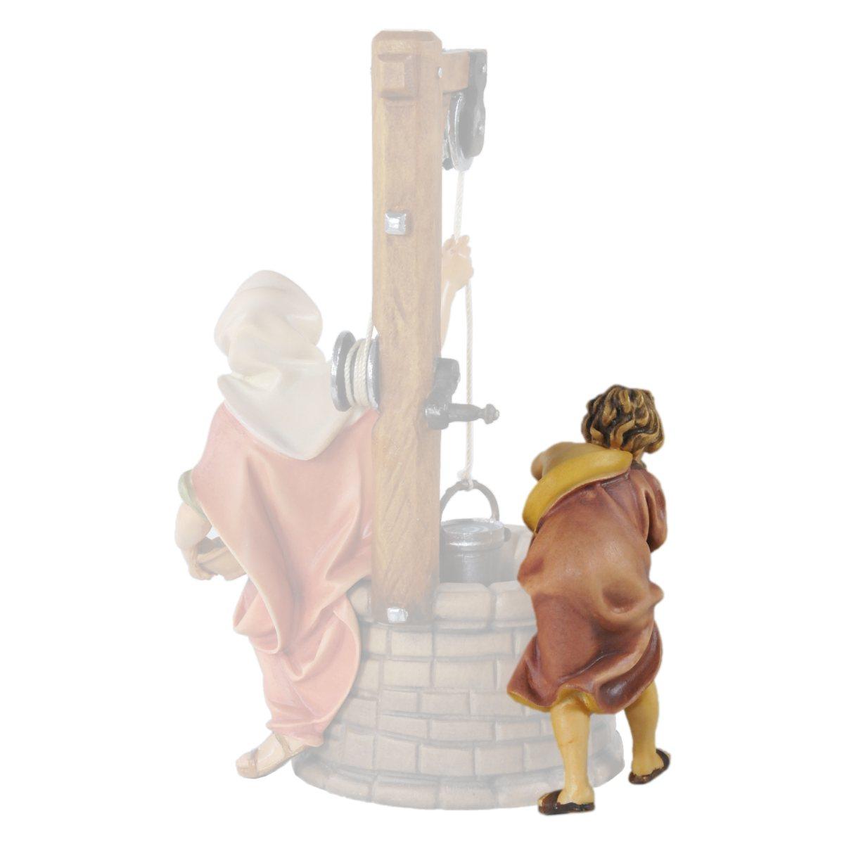 Statua presepe 15 cm scultura in legno pastorello al pozzo