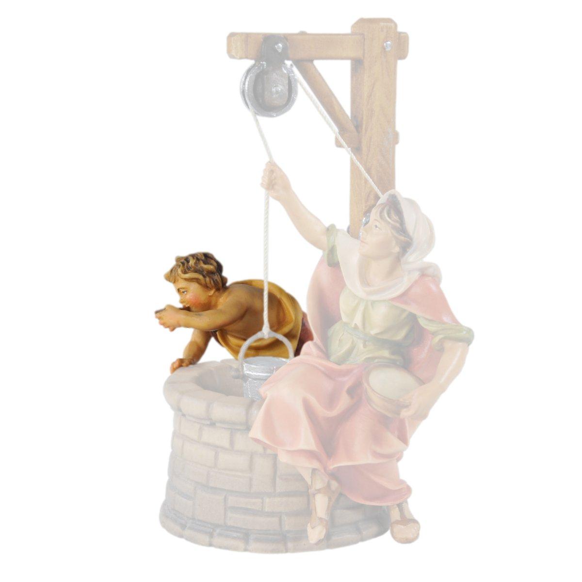 Statua presepe 15 cm scultura in legno pastorello al pozzo
