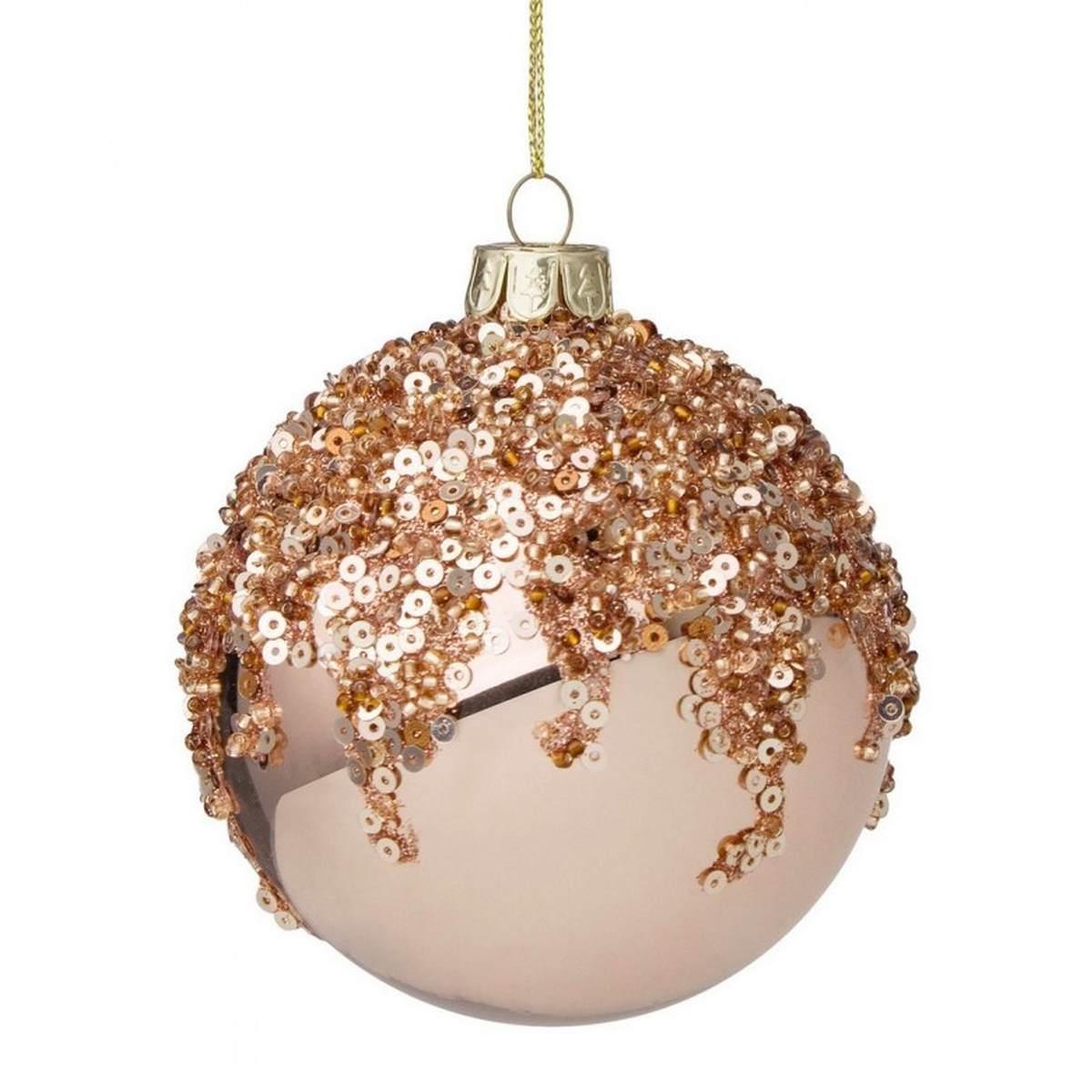 Pallina natalizia vetro rosa paillettes Ø 8 cm