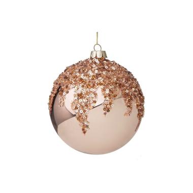 Pallina natalizia vetro rosa paillettes Ø 10 cm