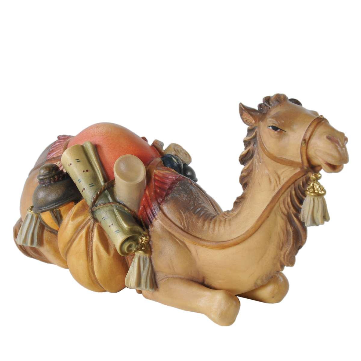 Statua presepe 15 cm scultura in legno cammello sdraiato