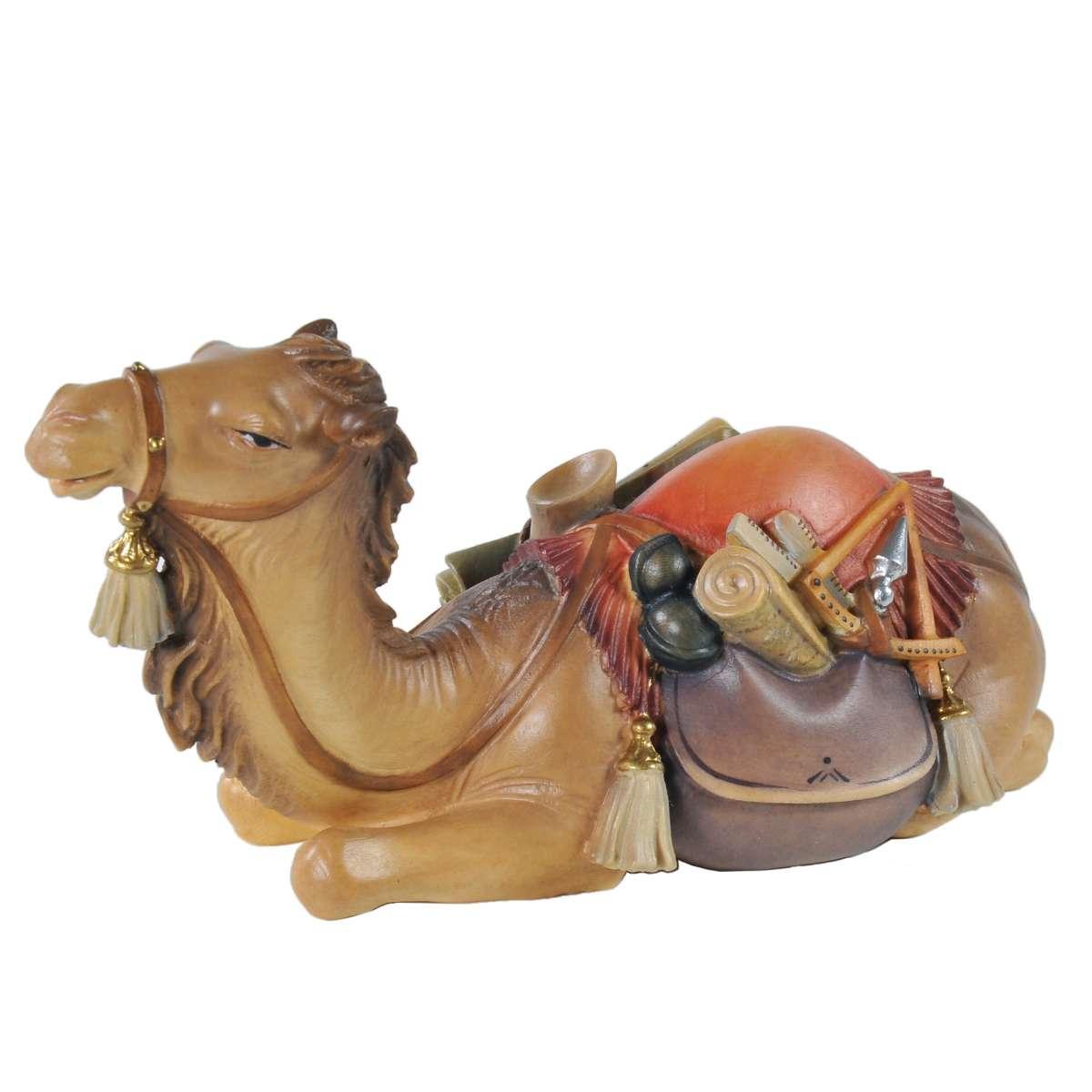 Statua presepe 15 cm scultura in legno cammello sdraiato