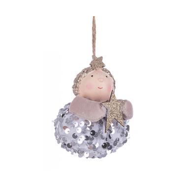 Decorazione natalizia angelo in tessuto argento Ø 8 cm