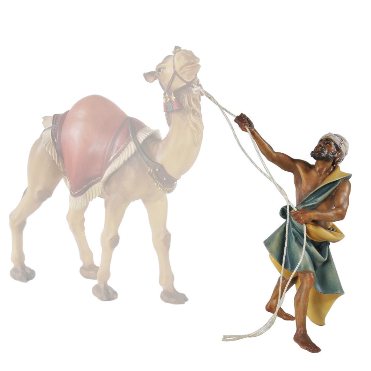 Statua presepe 15 cm scultura in legno cammelliere in piedi