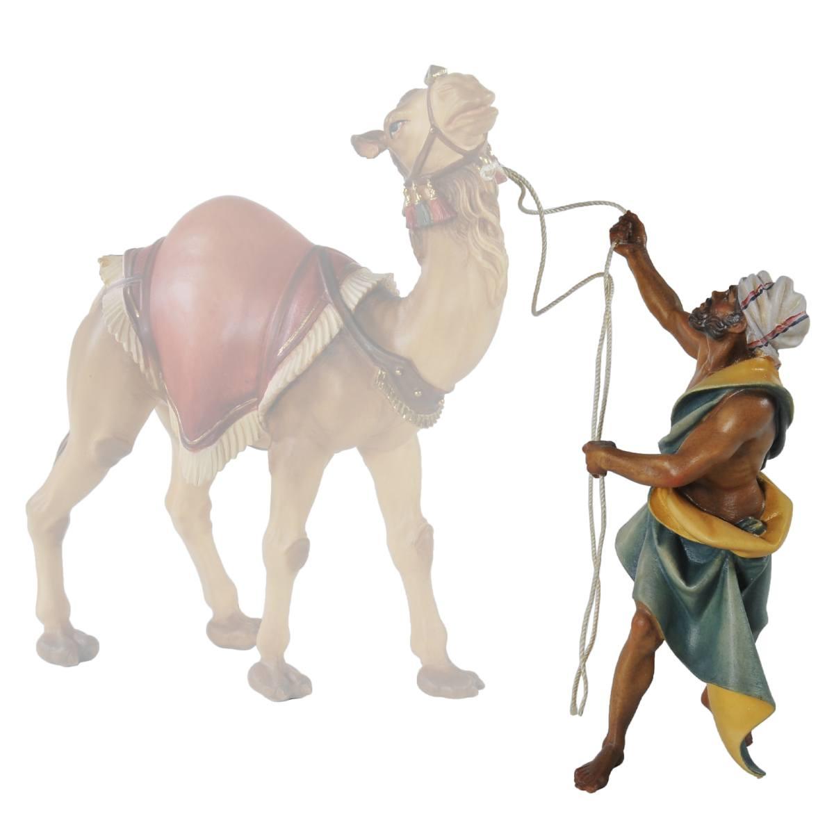 Statua presepe 15 cm scultura in legno cammelliere in piedi