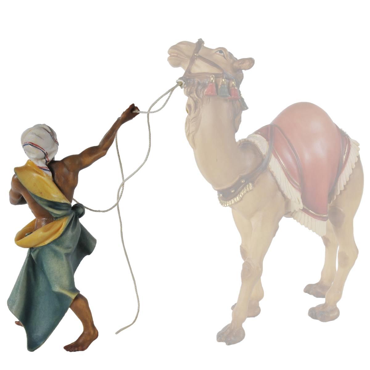 Statua presepe 15 cm scultura in legno cammelliere in piedi