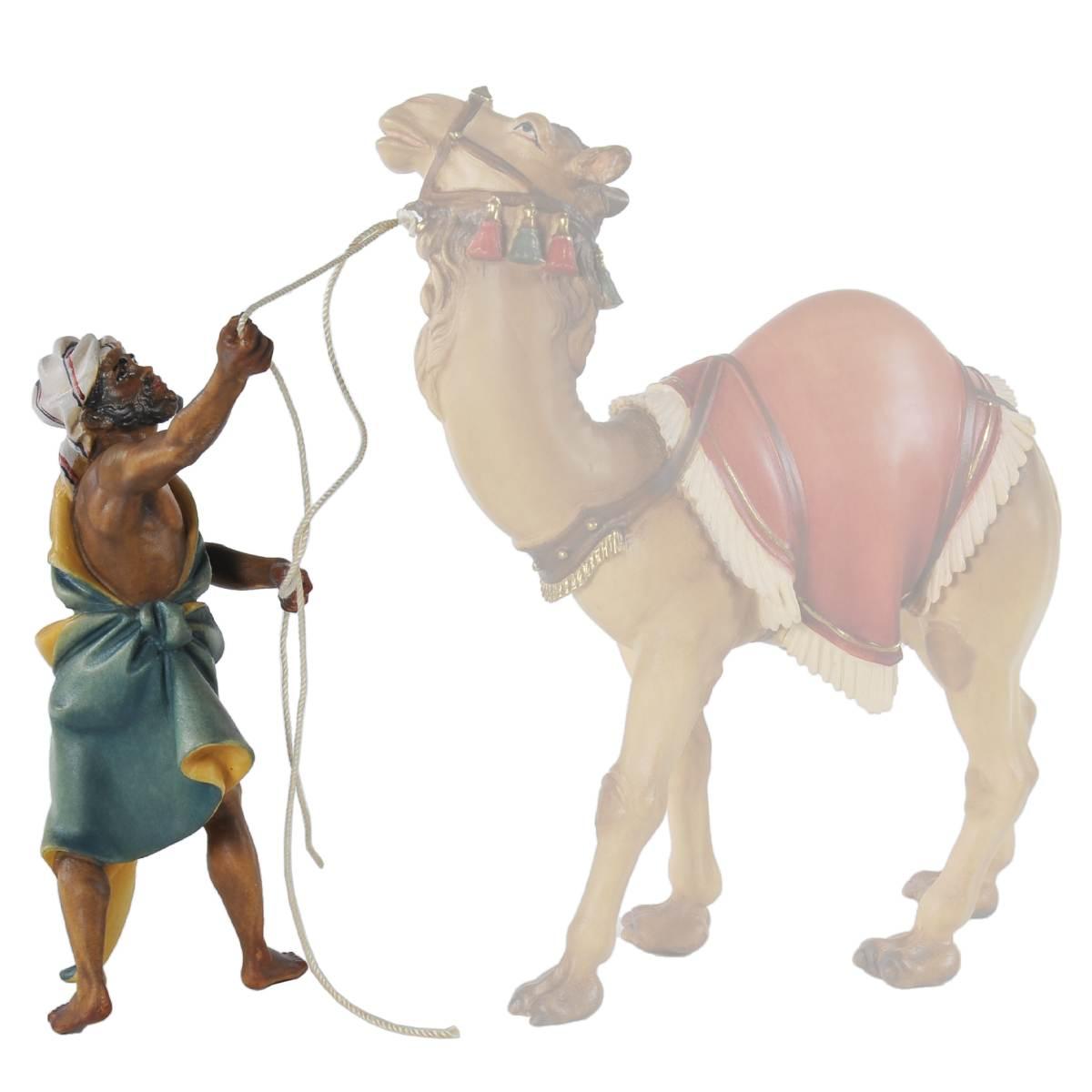 Statua presepe 15 cm scultura in legno cammelliere in piedi
