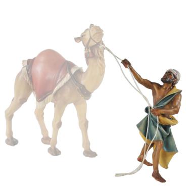 Statua presepe 15 cm scultura in legno cammelliere in piedi