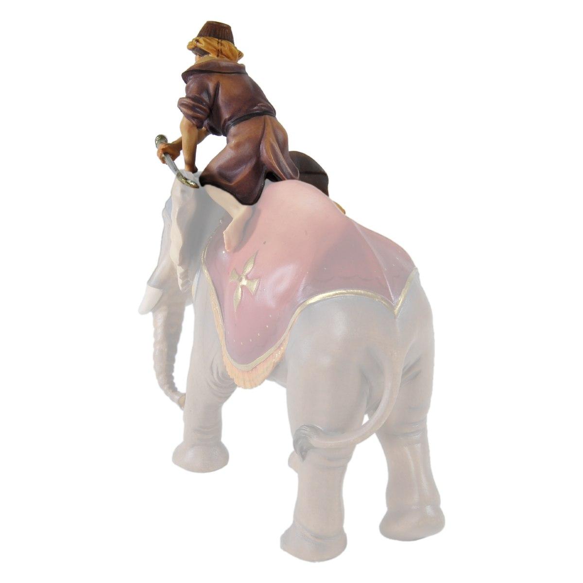 Statua presepe 15 cm scultura in legno elefantiere seduto