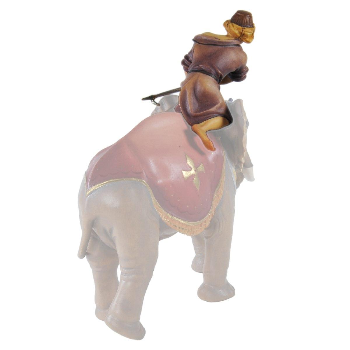 Statua presepe 15 cm scultura in legno elefantiere seduto