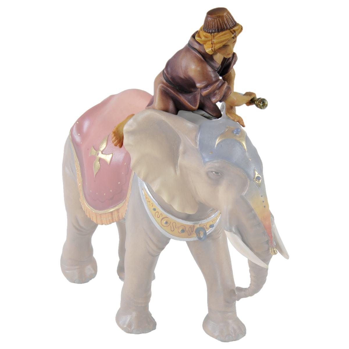 Statua presepe 15 cm scultura in legno elefantiere seduto
