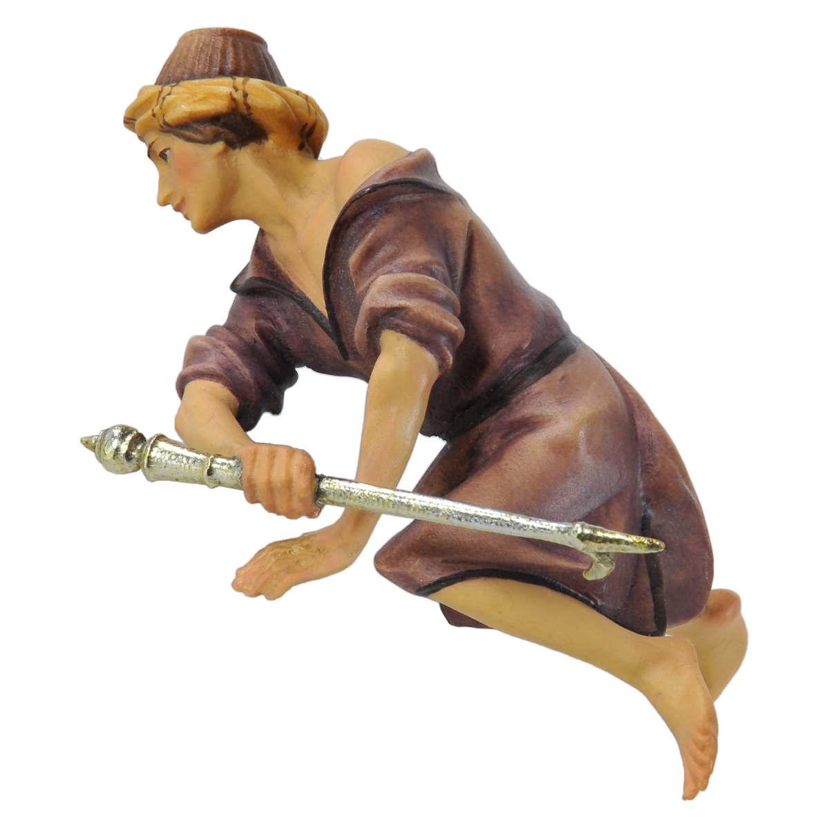 Statua presepe 15 cm scultura in legno elefantiere seduto
