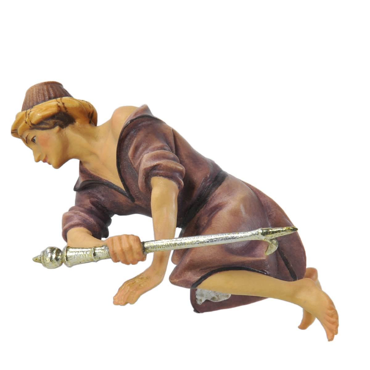 Statua presepe 15 cm scultura in legno elefantiere seduto
