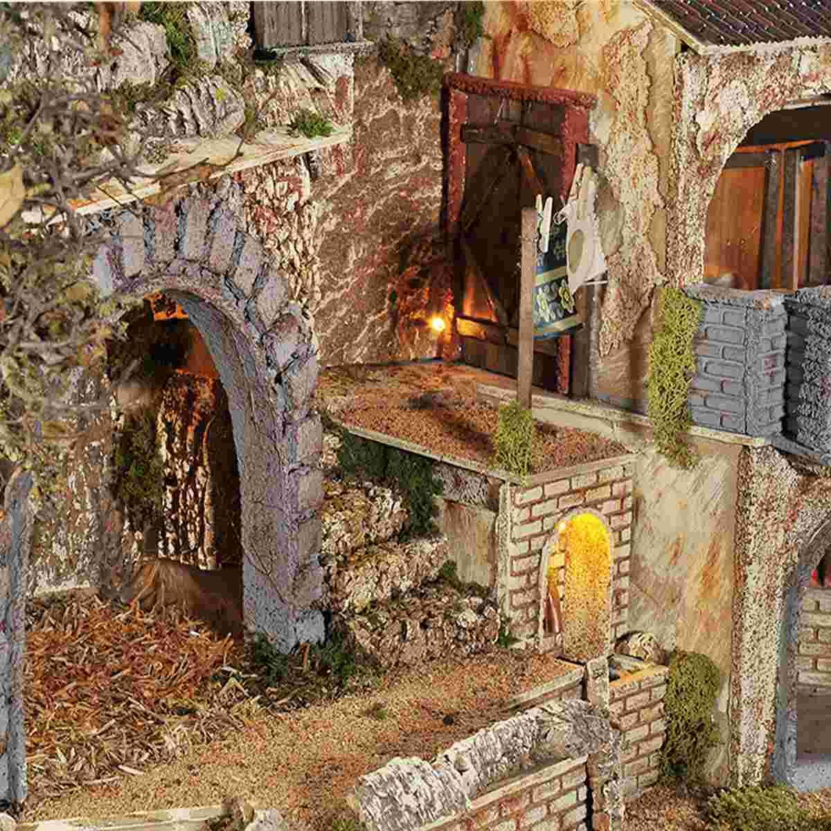 Diorama presepe luci fontana forno ambientazioni