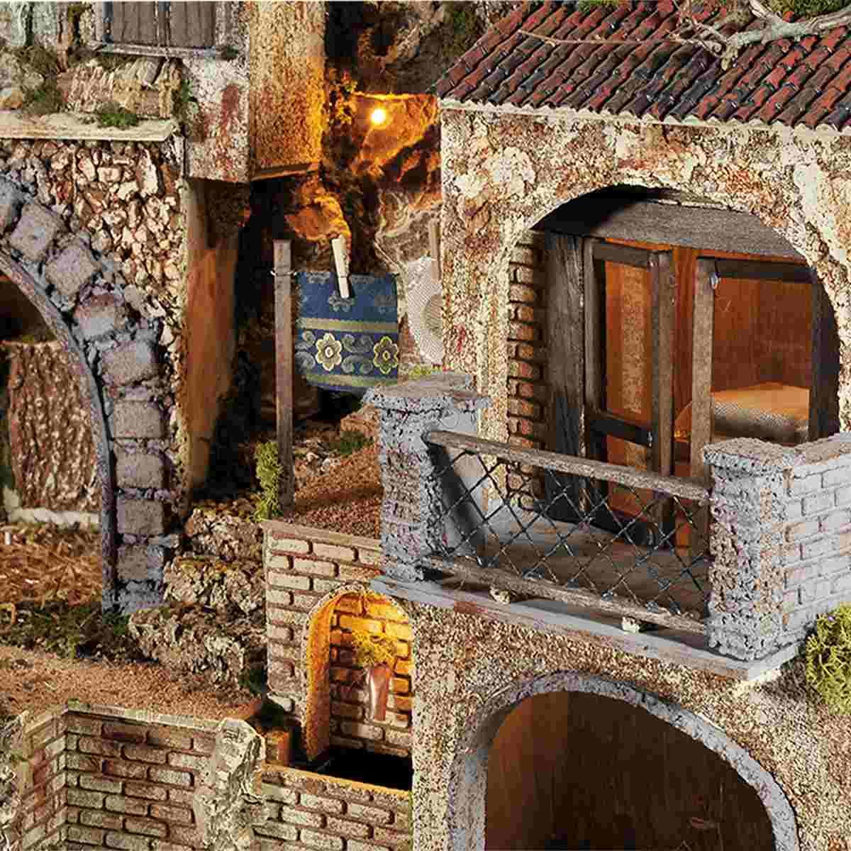 Diorama presepe luci fontana forno ambientazioni