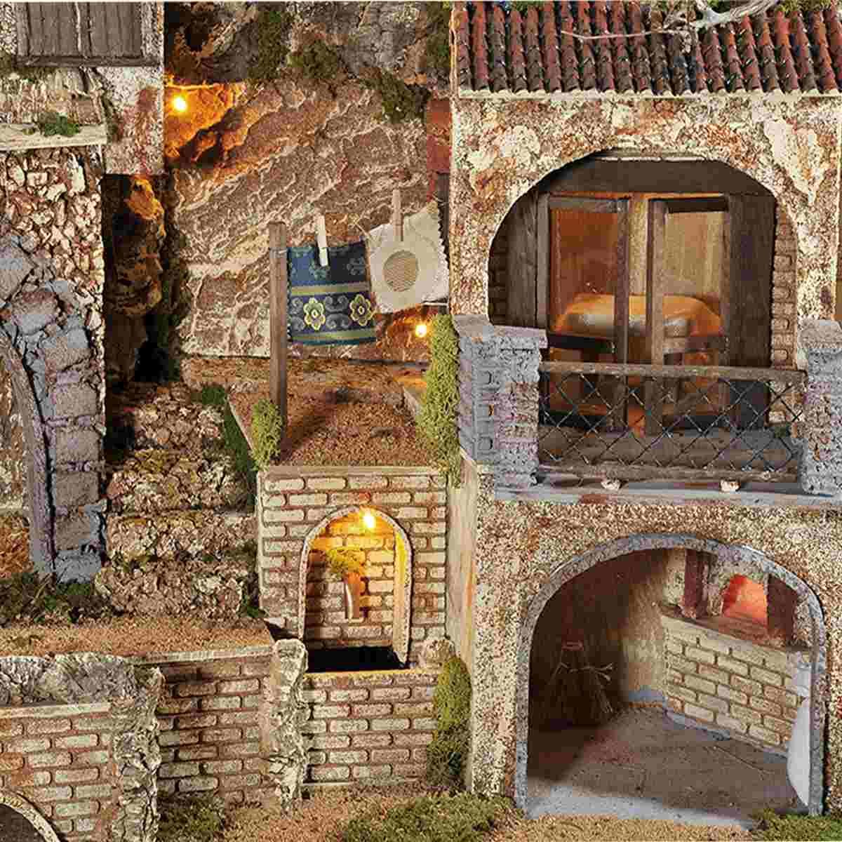 Diorama presepe luci fontana forno ambientazioni