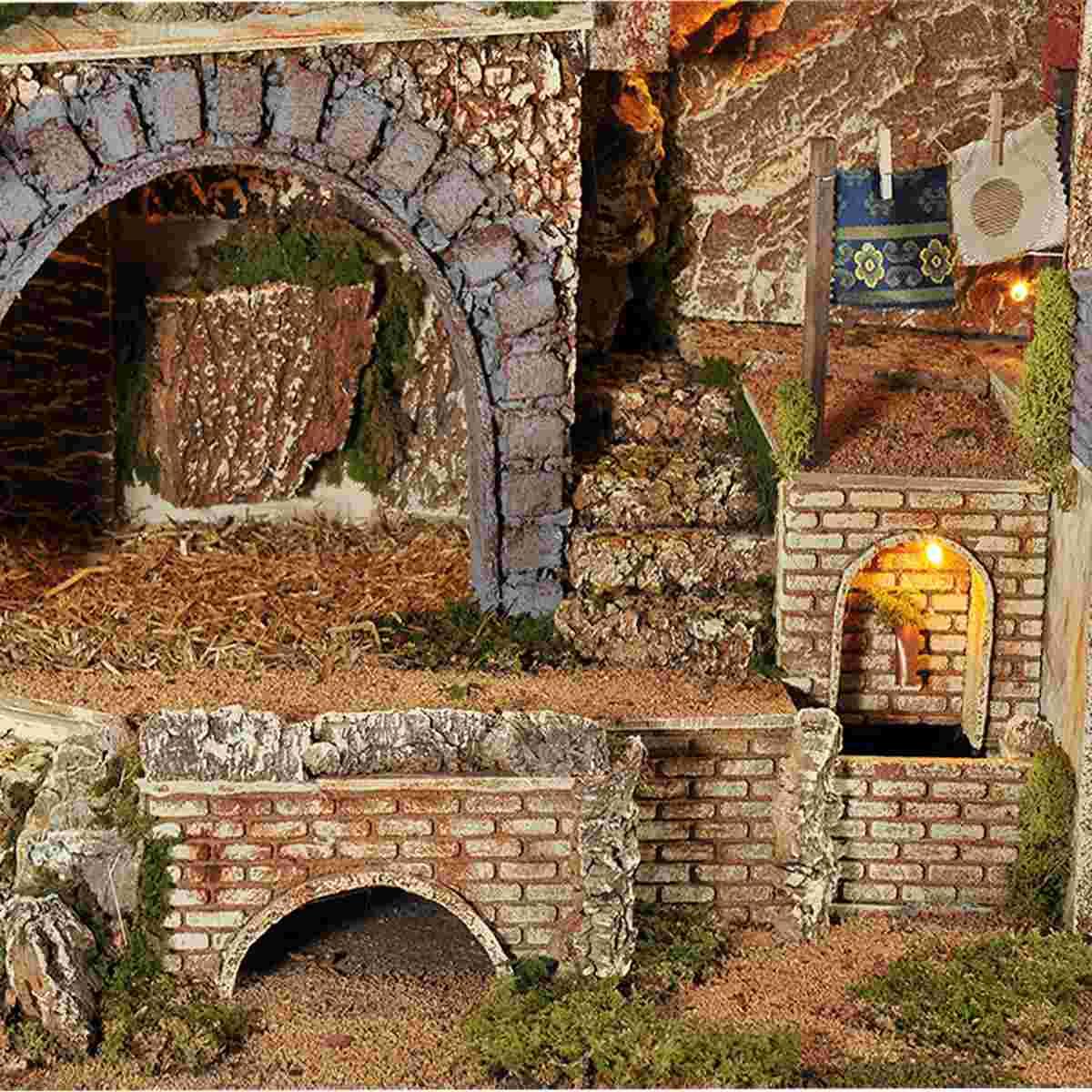 Diorama presepe luci fontana forno ambientazioni