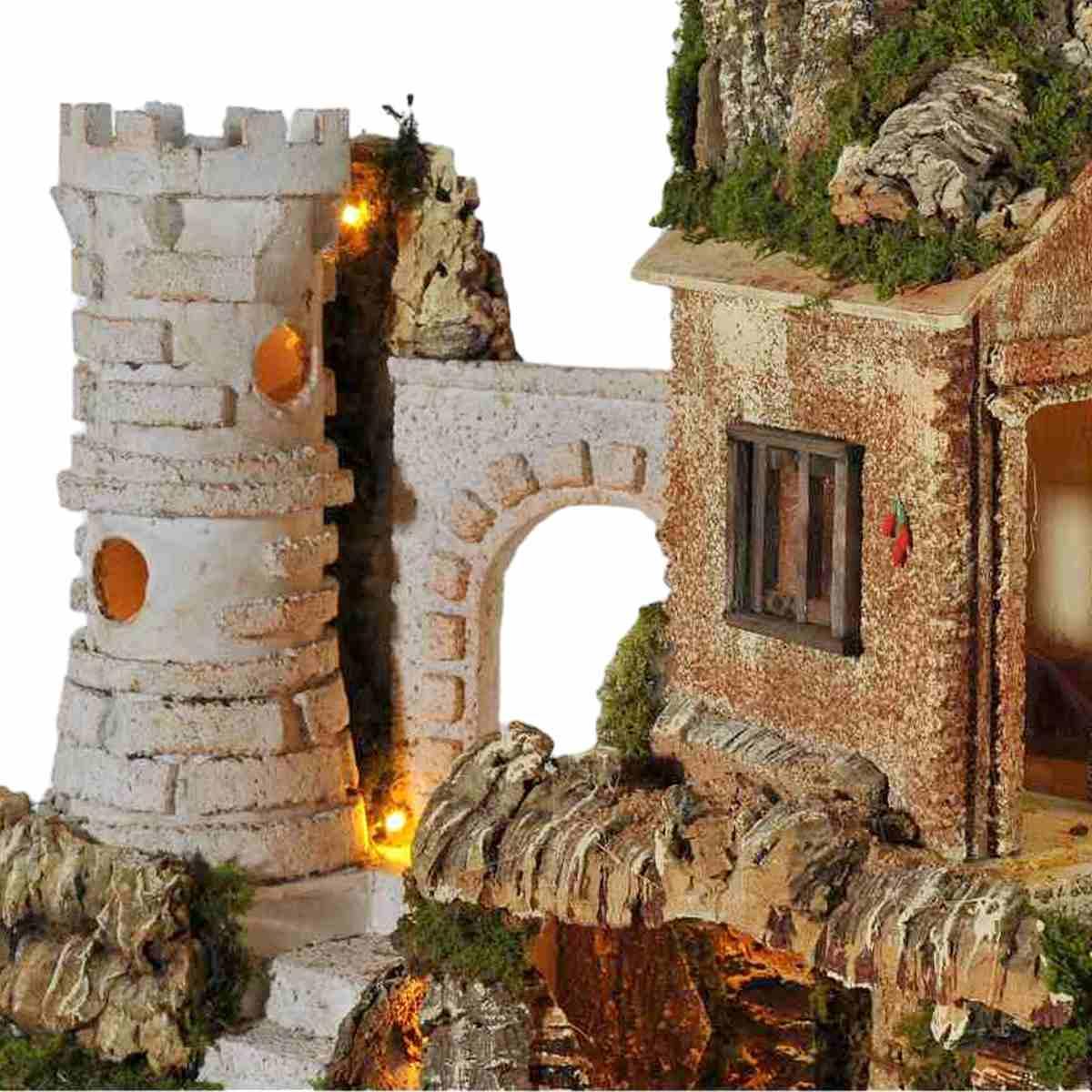 Diorama presepe luci torre fontana grotta pr16