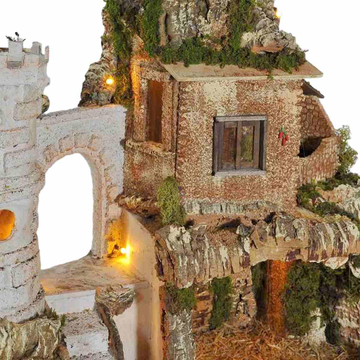 Diorama presepe luci torre fontana grotta pr16