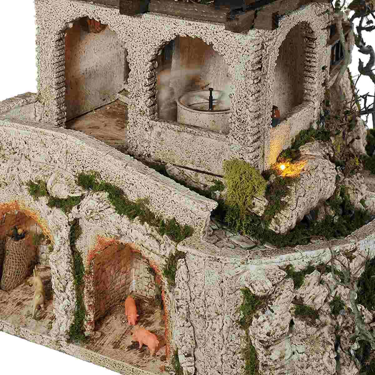 Diorama presepe luci macina grotta ambientazioni torre