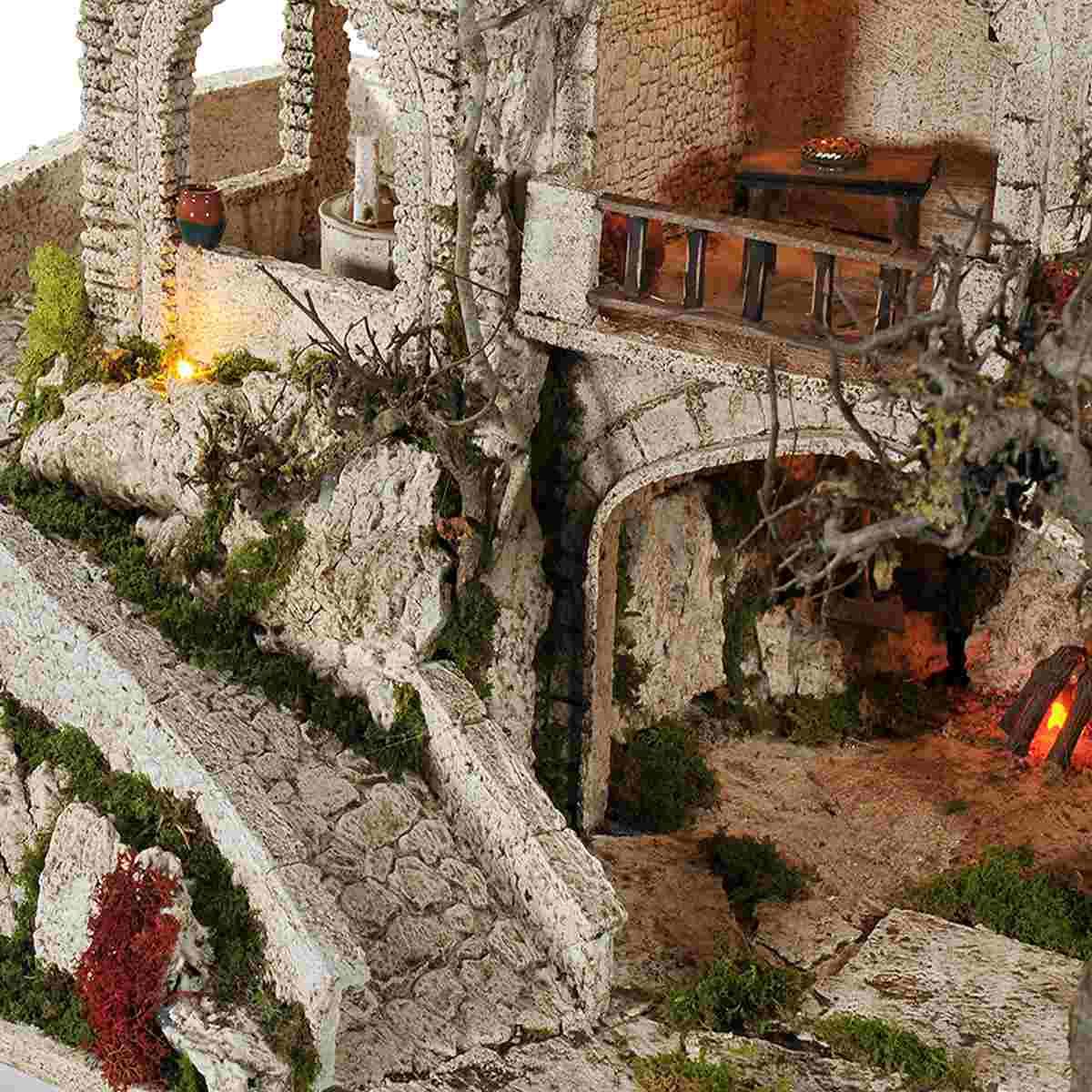 Diorama presepe luci macina grotta ambientazioni torre