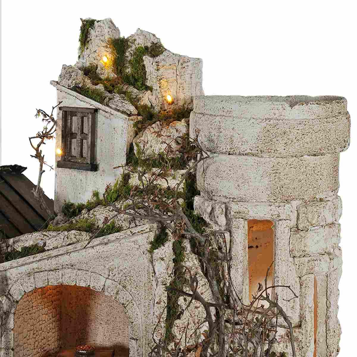 Diorama presepe luci macina grotta ambientazioni torre