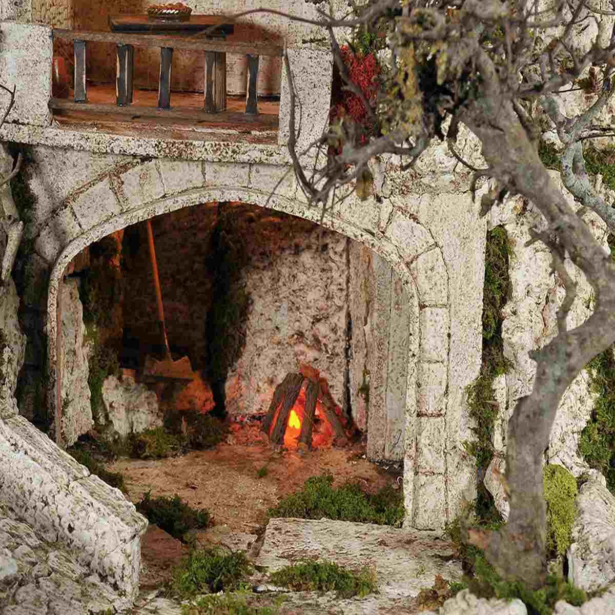 Diorama presepe luci macina grotta ambientazioni torre