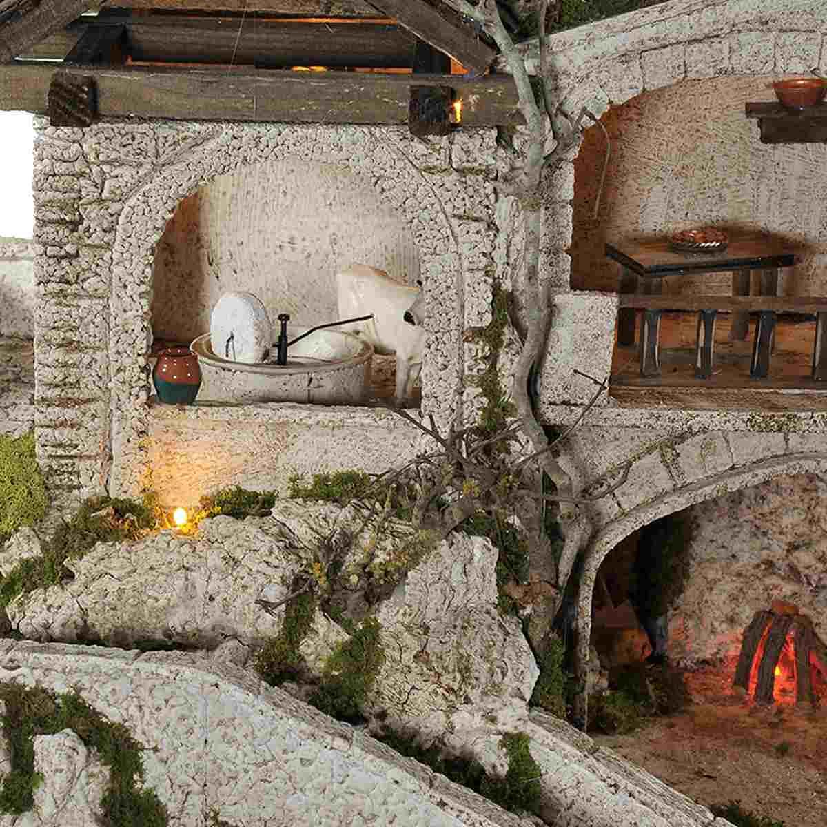 Diorama presepe luci macina grotta ambientazioni torre