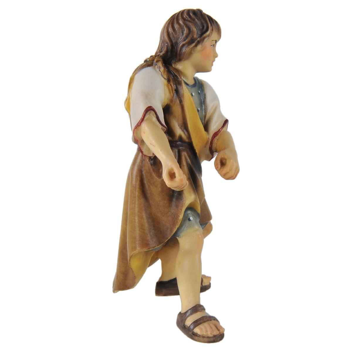 Statua presepe 15 cm scultura in legno pastorello che tira la fune