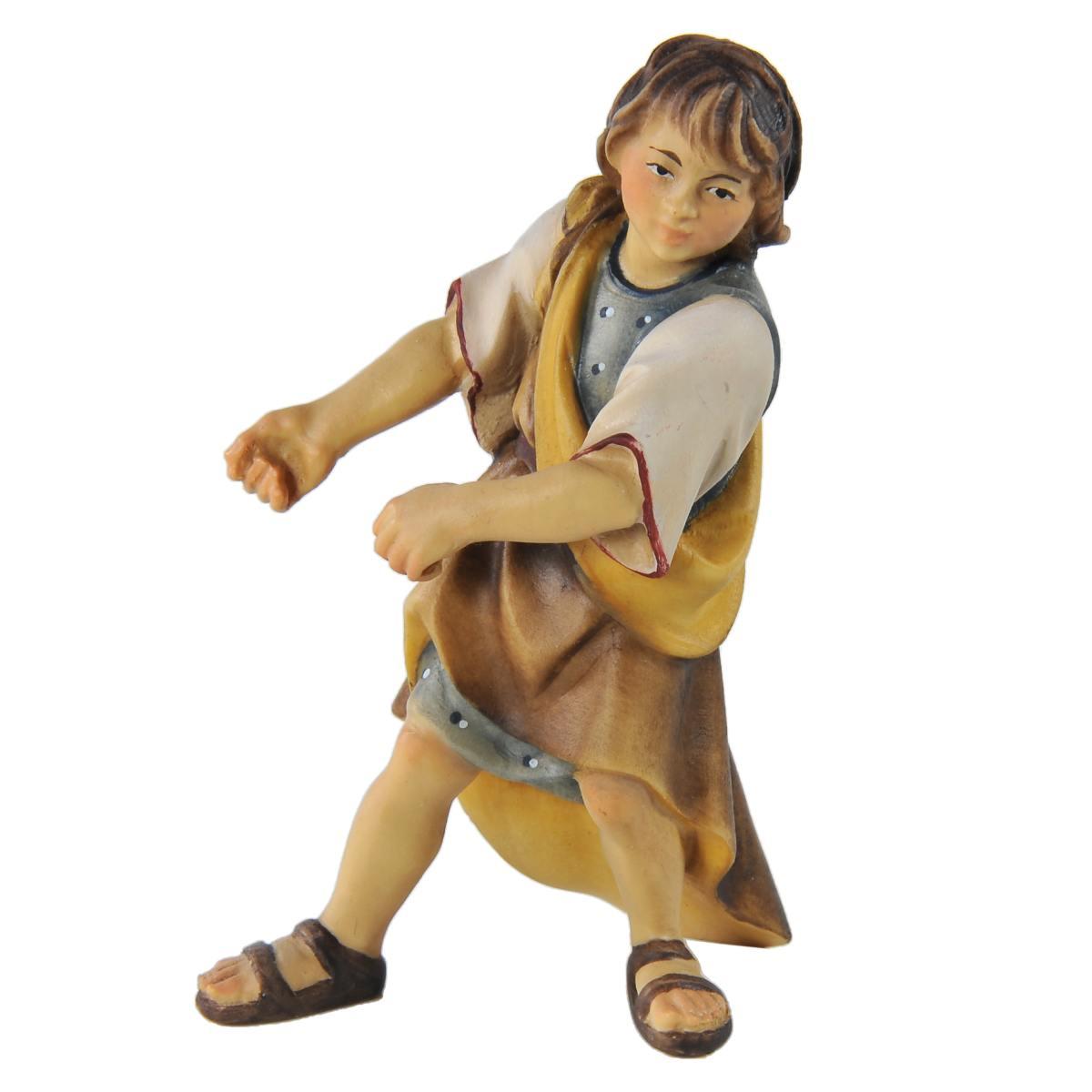 Statua presepe 15 cm scultura in legno pastorello che tira la fune