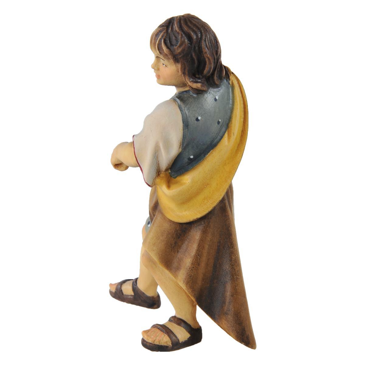 Statua presepe 15 cm scultura in legno pastorello che tira la fune