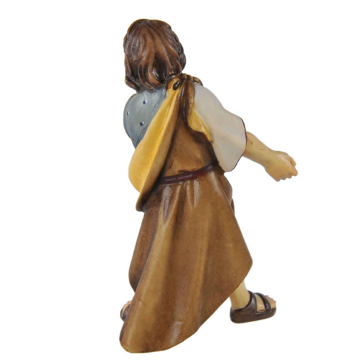 Statua presepe 15 cm scultura in legno pastorello che tira la fune