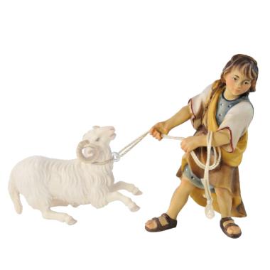 Statua presepe 15 cm scultura in legno pastorello che tira la fune