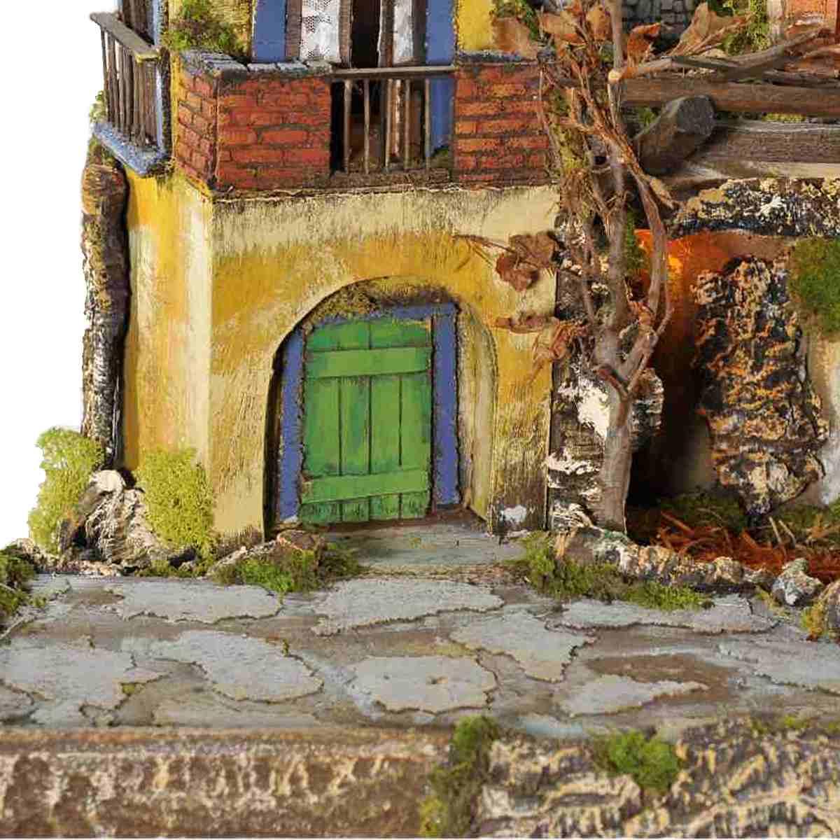 Diorama presepe luci napoletano fuoco mulino