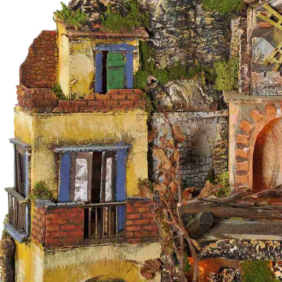 Diorama presepe luci napoletano fuoco mulino
