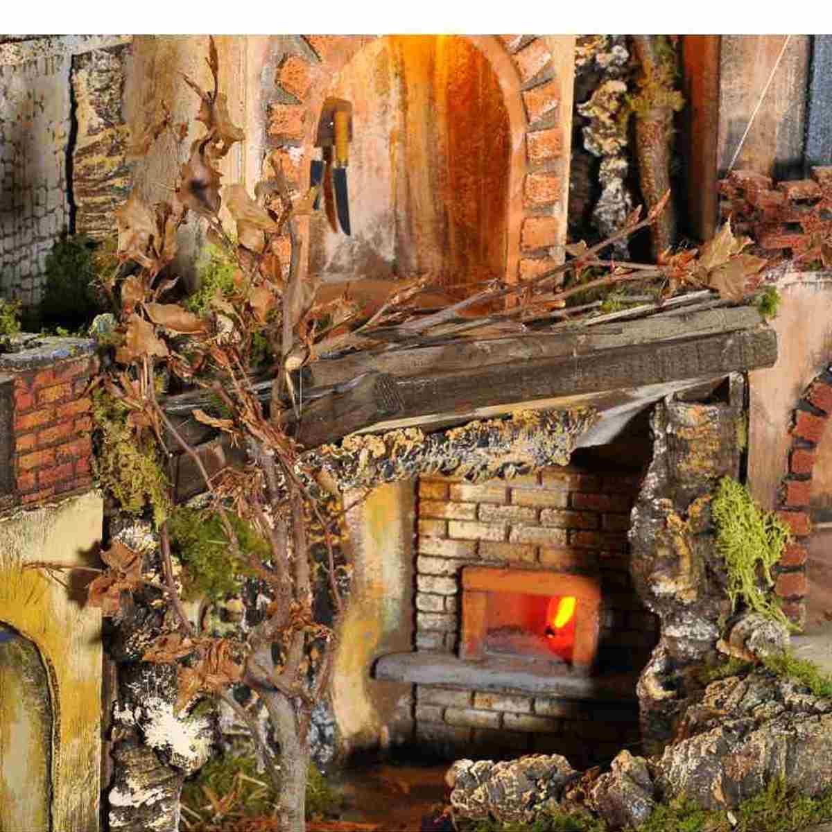 Diorama presepe luci napoletano fuoco mulino