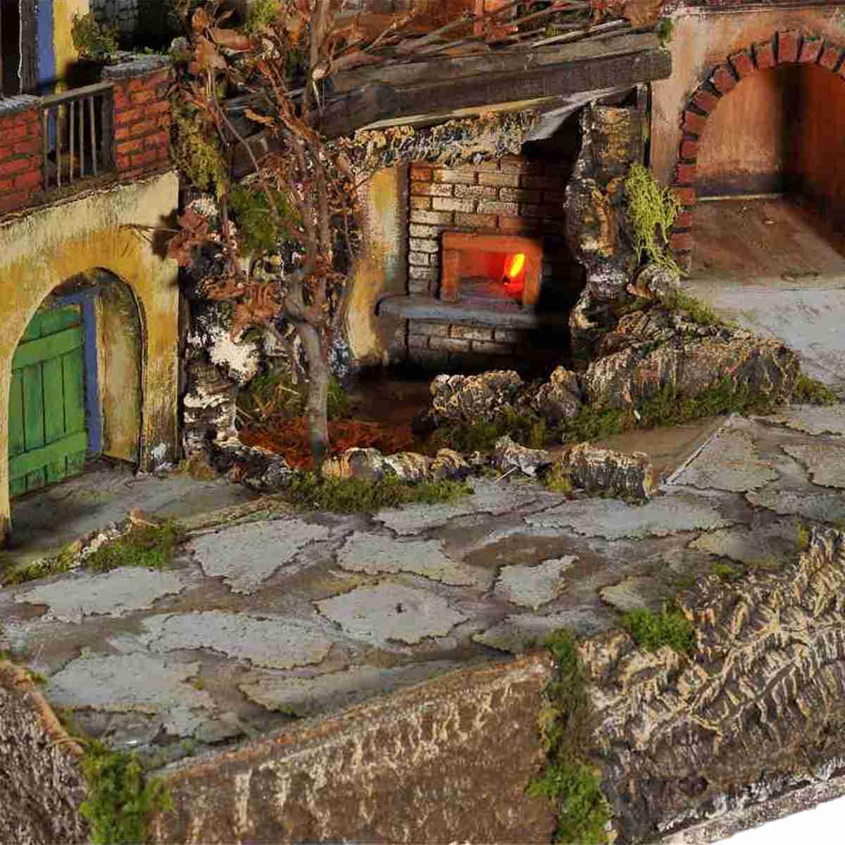 Diorama presepe luci napoletano fuoco mulino