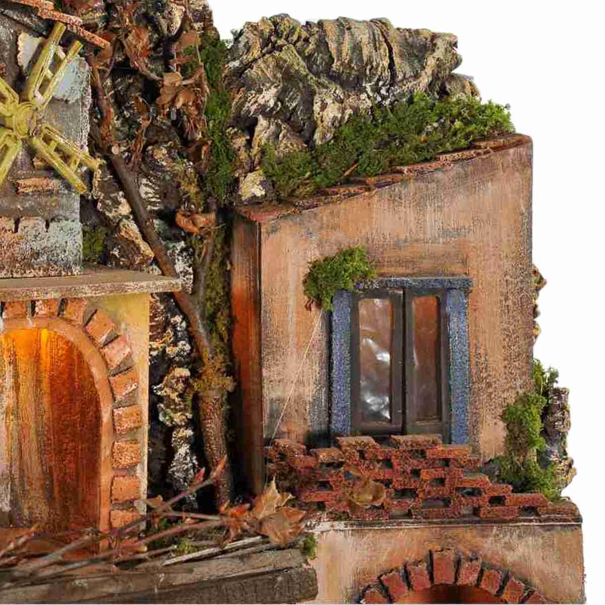 Diorama presepe luci napoletano fuoco mulino