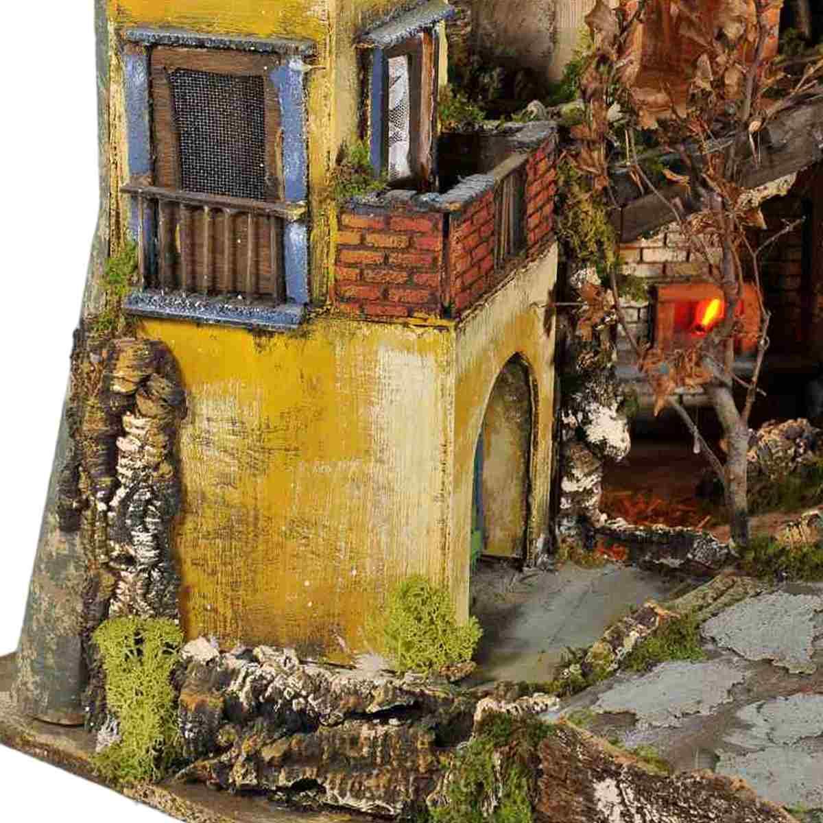 Diorama presepe luci napoletano fuoco mulino