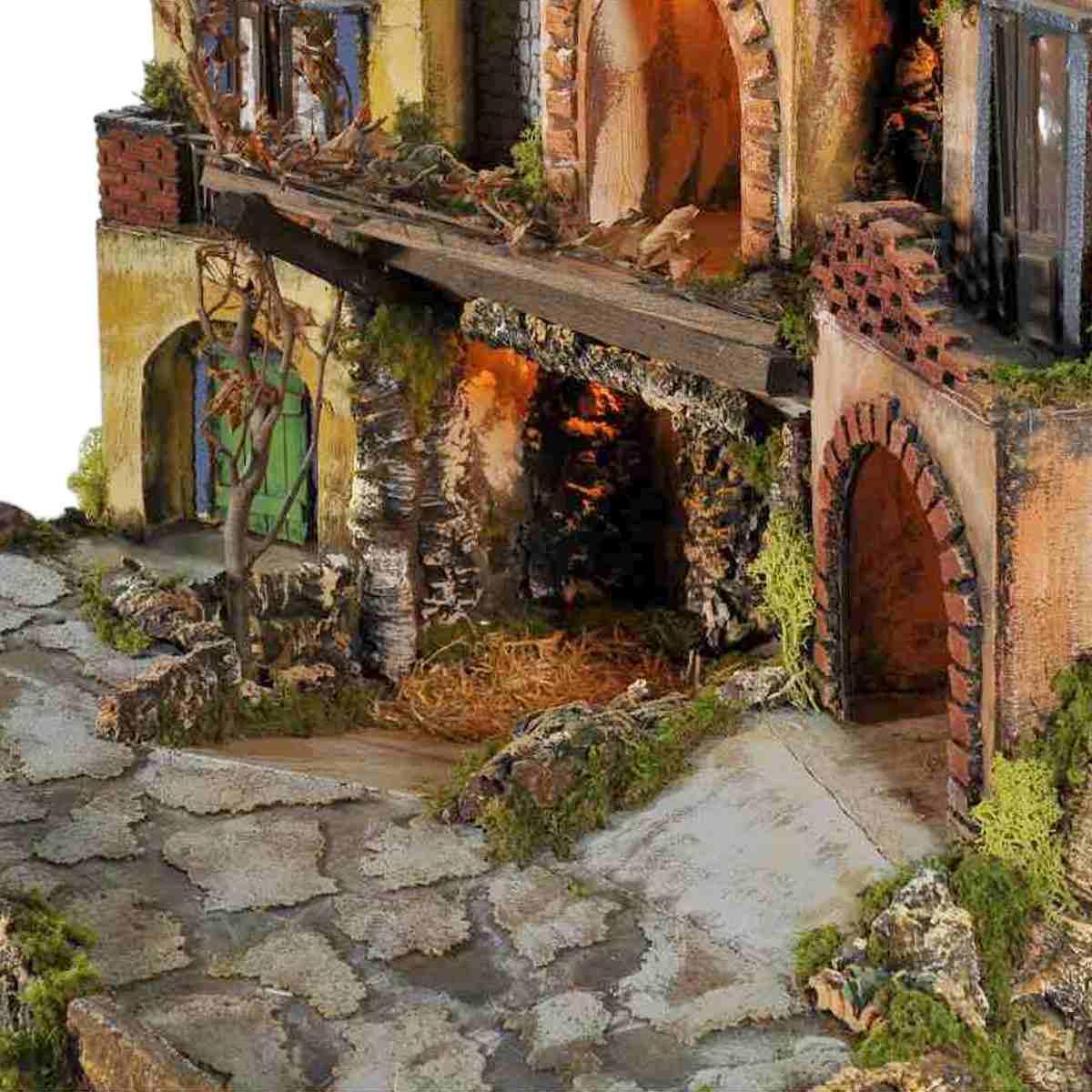 Diorama presepe luci napoletano fuoco mulino