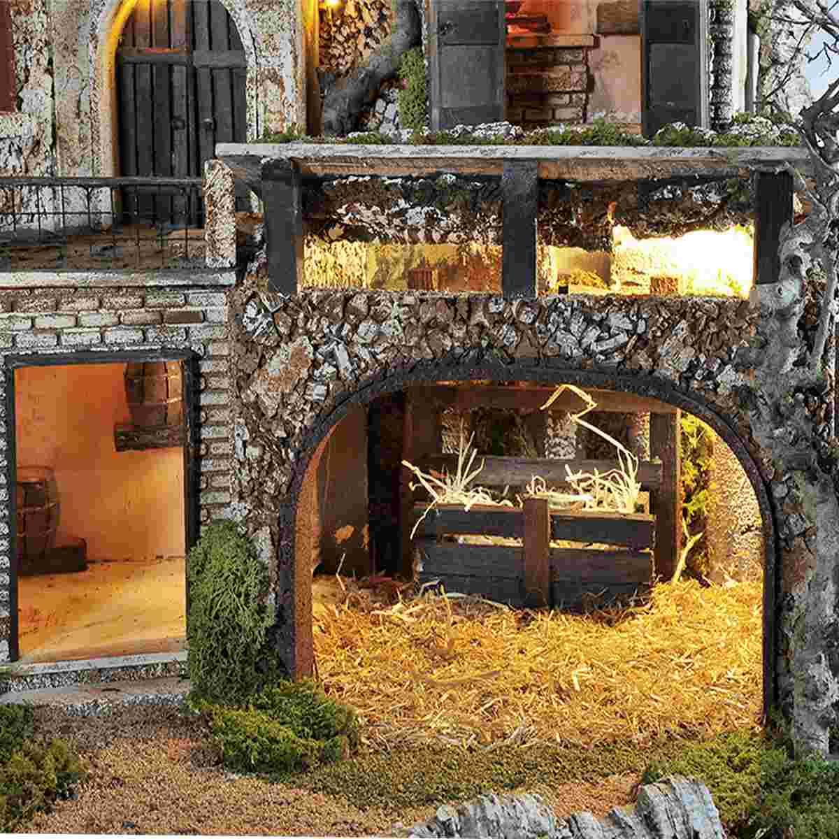 Diorama presepe luci capanna fontana