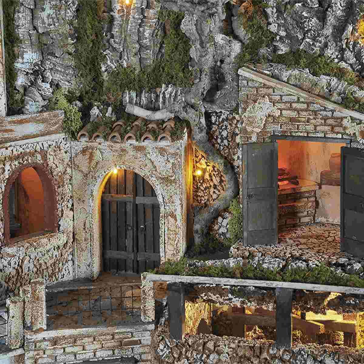 Diorama presepe luci capanna fontana