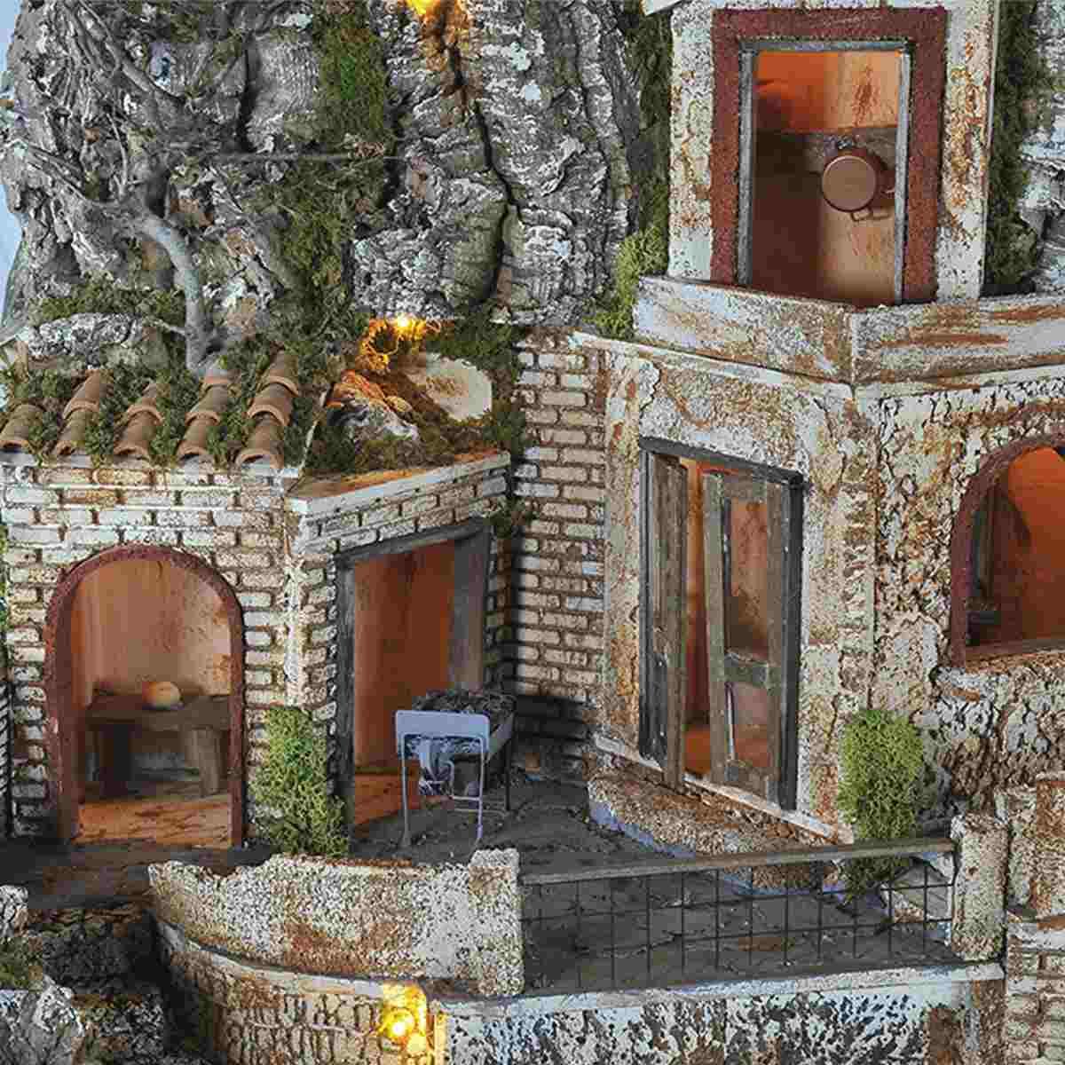 Diorama presepe luci capanna fontana