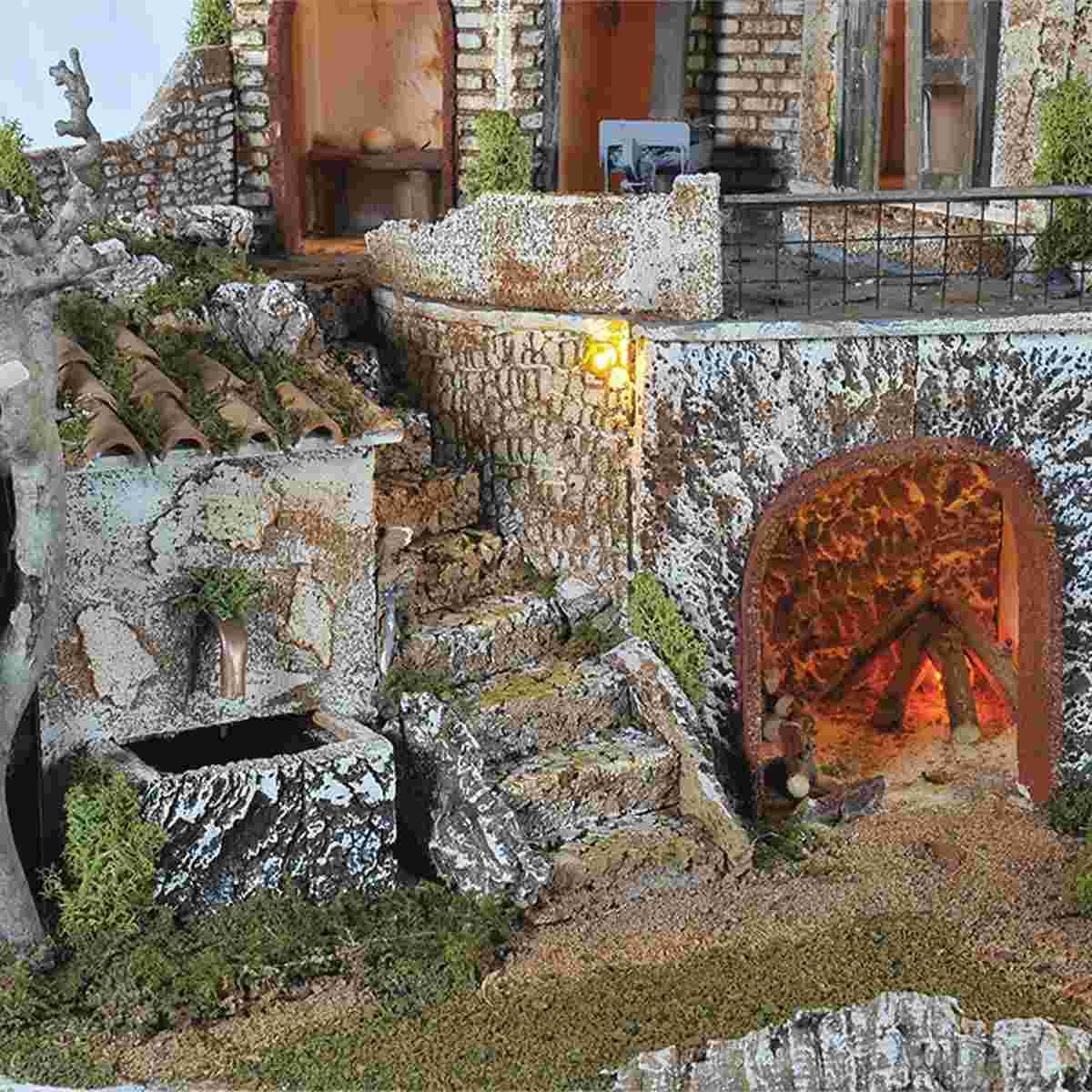 Diorama presepe luci capanna fontana