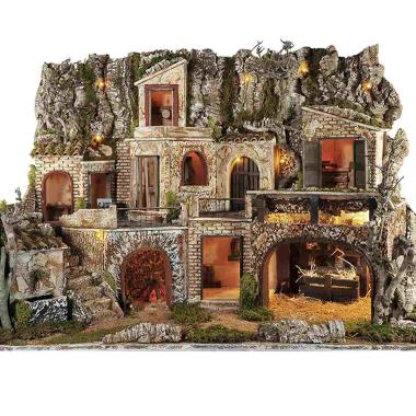 Diorama presepe luci capanna fontana