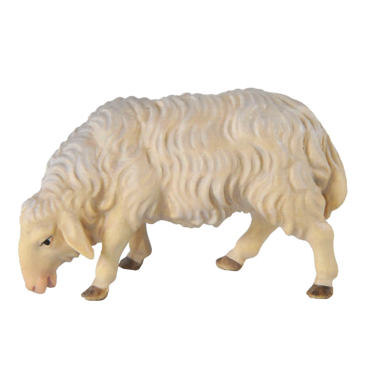 Statua presepe 15 cm scultura in legno pecora che mangia