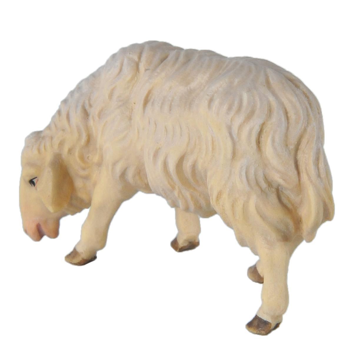 Statua presepe 15 cm scultura in legno pecora che mangia