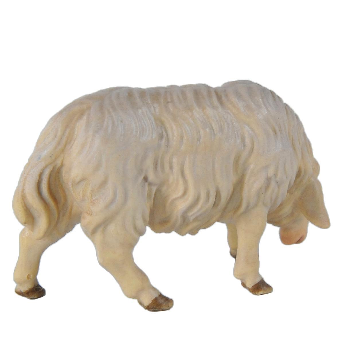Statua presepe 15 cm scultura in legno pecora che mangia