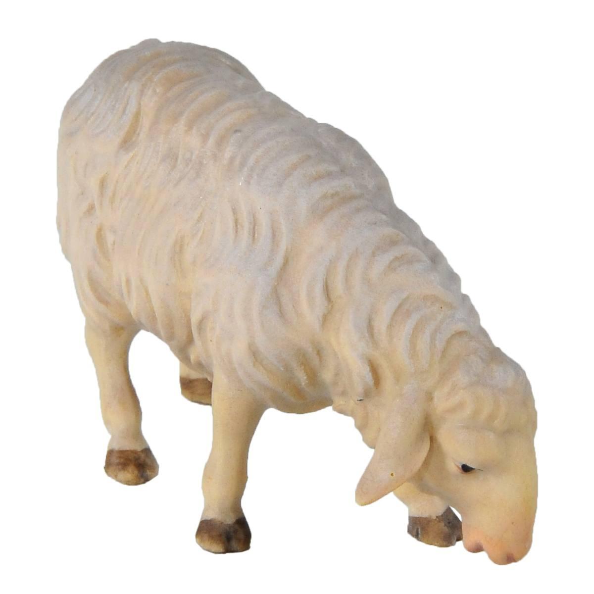 Statua presepe 15 cm scultura in legno pecora che mangia