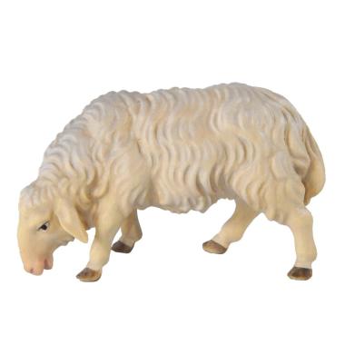 Statua presepe 15 cm scultura in legno pecora che mangia